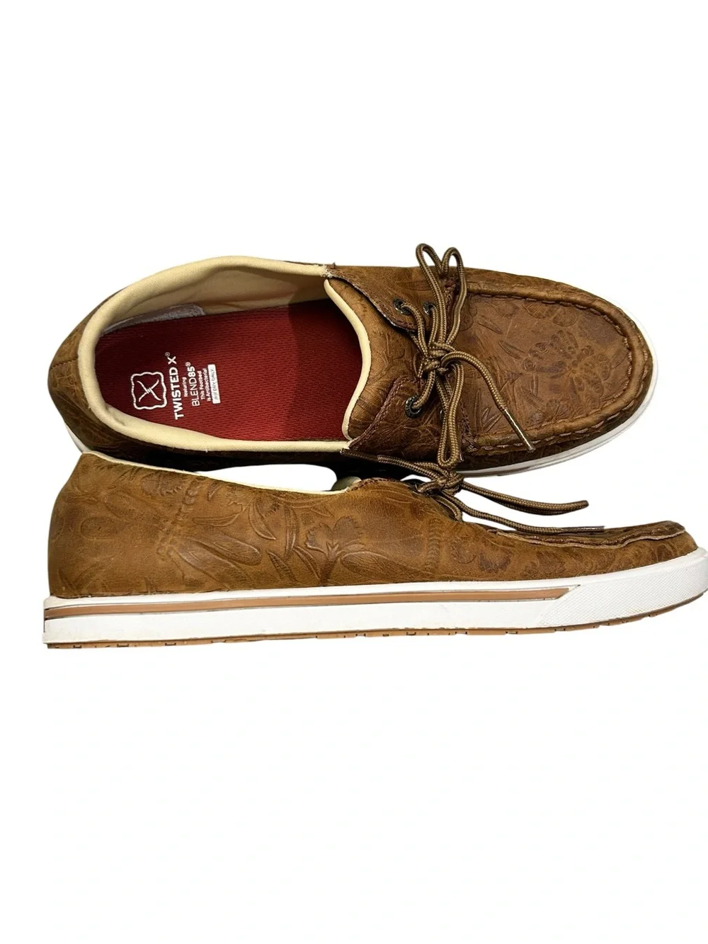 Twisted X Kicks Women’s Brown Embossed Leather Shoes 9.5M Butterfly Moc Toe